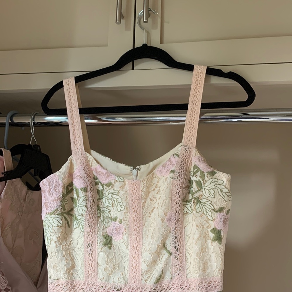 Dress the Population formal yellow pink, and green floral dress